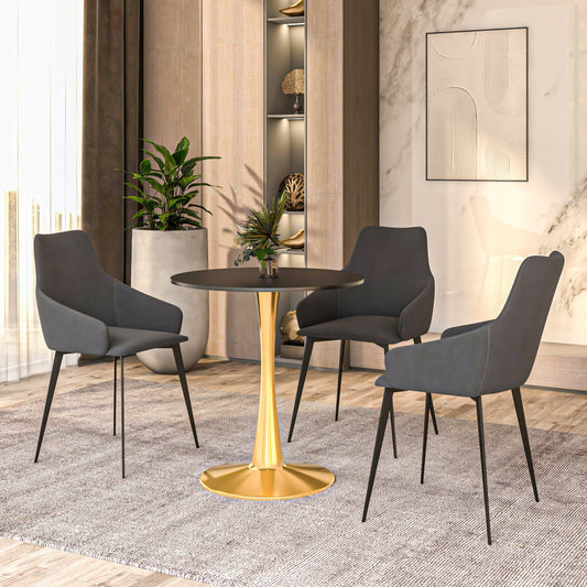 Bristol Round Dining Table with MDF/Sintered Stone Wood Tabletop in Gold Steel