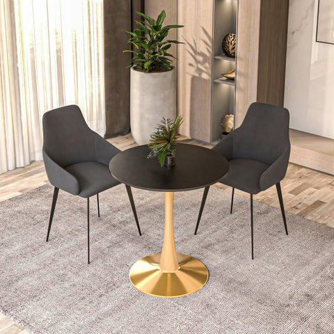 Bristol Round Dining Table with MDF/Sintered Stone Wood Tabletop in Gold Steel