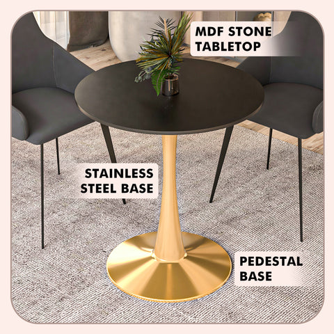 Bristol Round Dining Table with MDF/Sintered Stone Wood Tabletop in Gold Steel