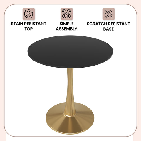 Bristol Round Dining Table with MDF/Sintered Stone Wood Tabletop in Gold Steel