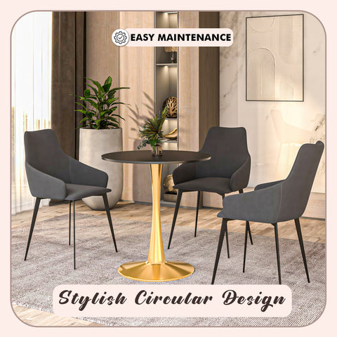 Bristol Round Dining Table with MDF/Sintered Stone Wood Tabletop in Gold Steel