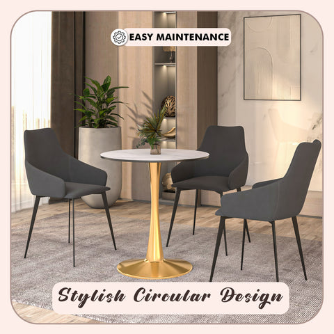 Bristol Round Dining Table with MDF/Sintered Stone Wood Tabletop in Gold Steel