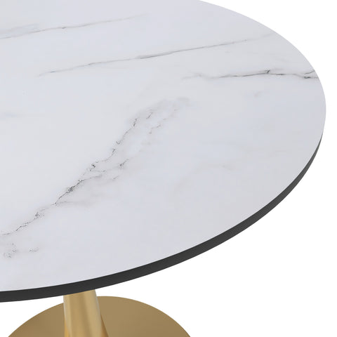 Bristol Round Dining Table with MDF/Sintered Stone Wood Tabletop in Gold Steel