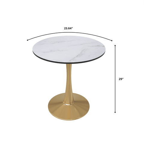 Bristol Round Dining Table with MDF/Sintered Stone Wood Tabletop in Gold Steel