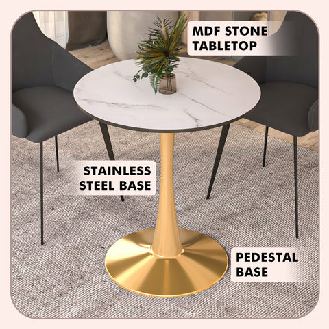 Bristol Round Dining Table with MDF/Sintered Stone Wood Tabletop in Gold Steel