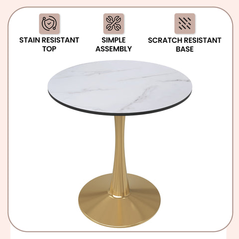 Bristol Round Dining Table with MDF/Sintered Stone Wood Tabletop in Gold Steel