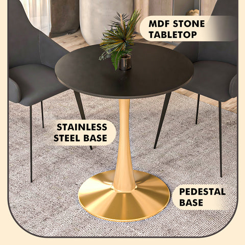 Bristol Round Dining Table with MDF/Sintered Stone Wood Tabletop in Gold Steel