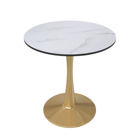 Bristol Round Dining Table with MDF/Sintered Stone Wood Tabletop in Gold Steel