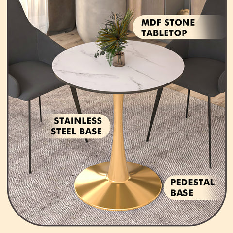 Bristol Round Dining Table with MDF/Sintered Stone Wood Tabletop in Gold Steel