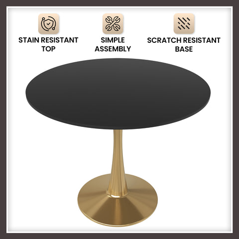 Bristol Round Dining Table with MDF/Sintered Stone Wood Tabletop in Gold Steel