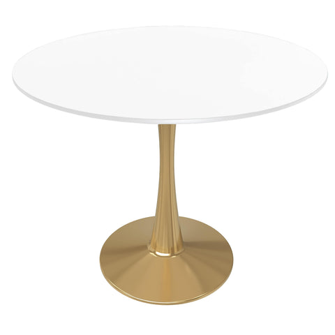 Bristol Round Dining Table with MDF/Sintered Stone Wood Tabletop in Gold Steel