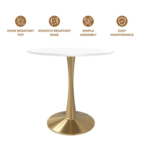 Bristol Round Dining Table with MDF/Sintered Stone Wood Tabletop in Gold Steel