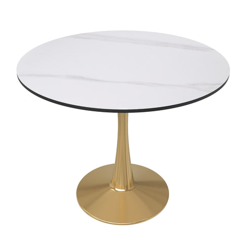 Bristol Round Dining Table with MDF/Sintered Stone Wood Tabletop in Gold Steel