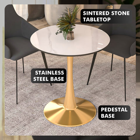 Bristol Round Dining Table with MDF/Sintered Stone Wood Tabletop in Gold Steel