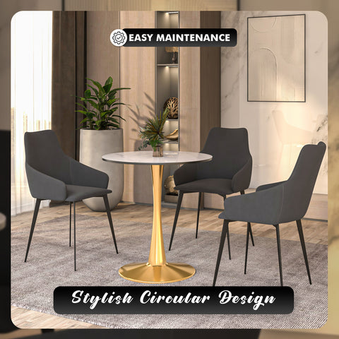 Bristol Round Dining Table with MDF/Sintered Stone Wood Tabletop in Gold Steel