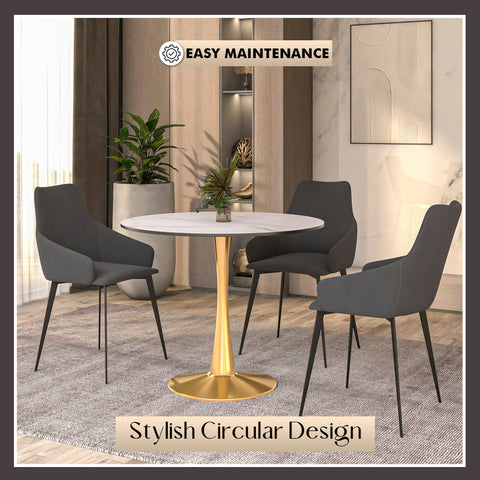 Bristol Round Dining Table with MDF/Sintered Stone Wood Tabletop in Gold Steel