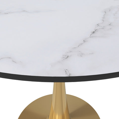 Bristol Round Dining Table with MDF/Sintered Stone Wood Tabletop in Gold Steel