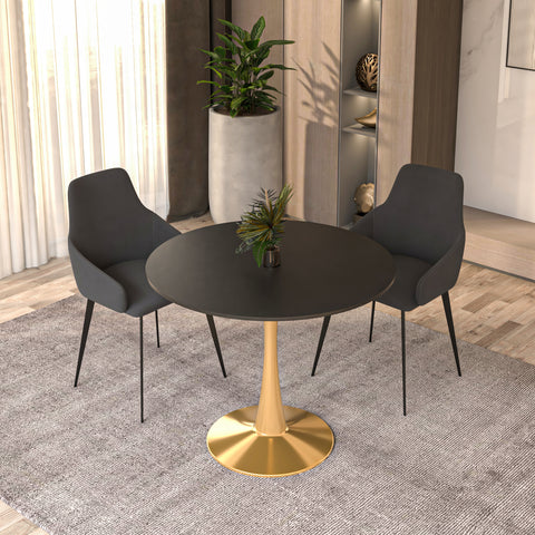 Bristol Round Dining Table with MDF/Sintered Stone Wood Tabletop in Gold Steel