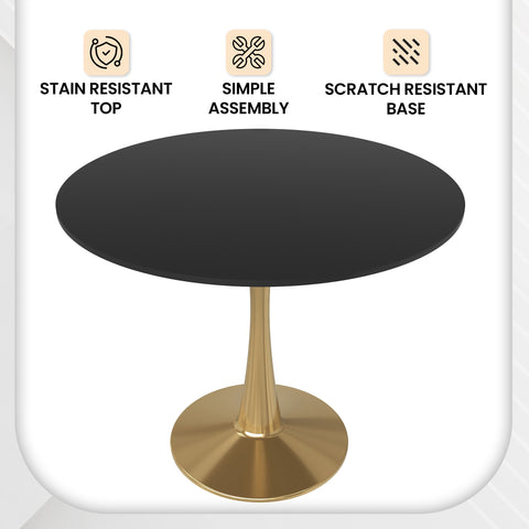 Bristol Round Dining Table with MDF/Sintered Stone Wood Tabletop in Gold Steel