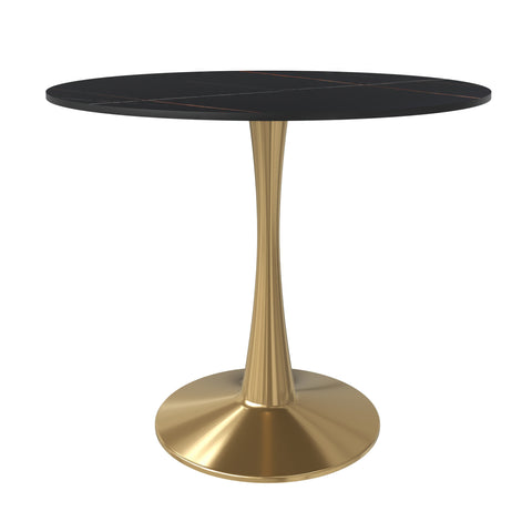 Bristol Round Dining Table with MDF/Sintered Stone Wood Tabletop in Gold Steel