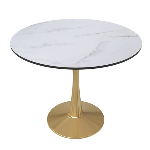 Bristol Round Dining Table with MDF/Sintered Stone Wood Tabletop in Gold Steel