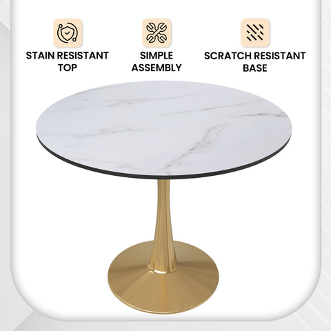 Bristol Round Dining Table with MDF/Sintered Stone Wood Tabletop in Gold Steel