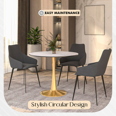 Bristol Round Dining Table with MDF/Sintered Stone Wood Tabletop in Gold Steel