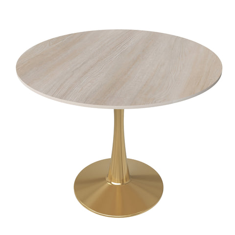 Bristol Round Dining Table with MDF/Sintered Stone Wood Tabletop in Gold Steel