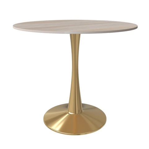 Bristol Round Dining Table with MDF/Sintered Stone Wood Tabletop in Gold Steel