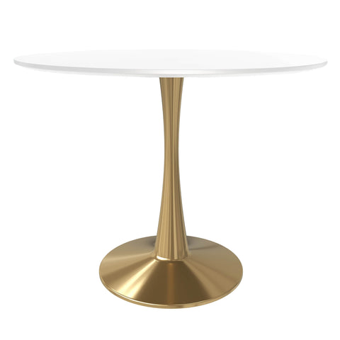 Bristol Round Dining Table with MDF/Sintered Stone Wood Tabletop in Gold Steel