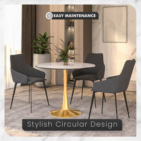 Bristol Round Dining Table with MDF/Sintered Stone Wood Tabletop in Gold Steel