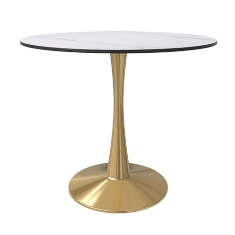 Bristol Round Dining Table with MDF/Sintered Stone Wood Tabletop in Gold Steel