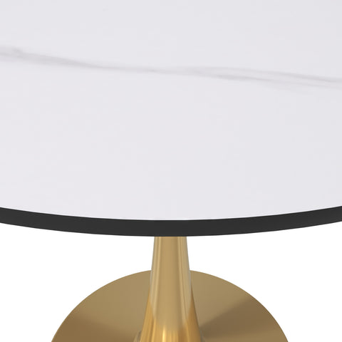 Bristol Round Dining Table with MDF/Sintered Stone Wood Tabletop in Gold Steel