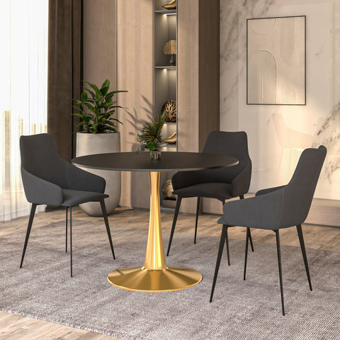 Bristol Round Dining Table with MDF/Sintered Stone Wood Tabletop in Gold Steel