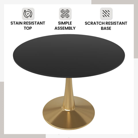 Bristol Round Dining Table with MDF/Sintered Stone Wood Tabletop in Gold Steel