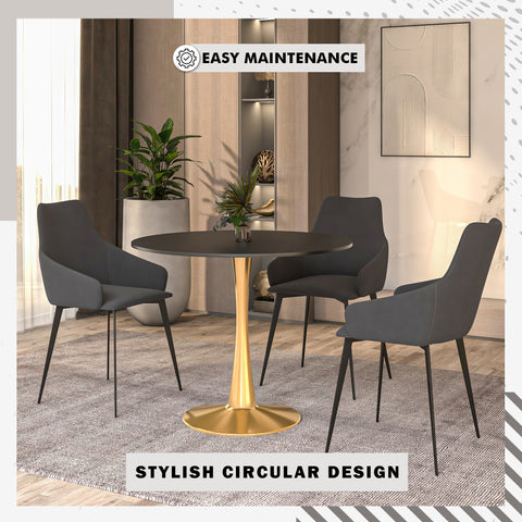 Bristol Round Dining Table with MDF/Sintered Stone Wood Tabletop in Gold Steel