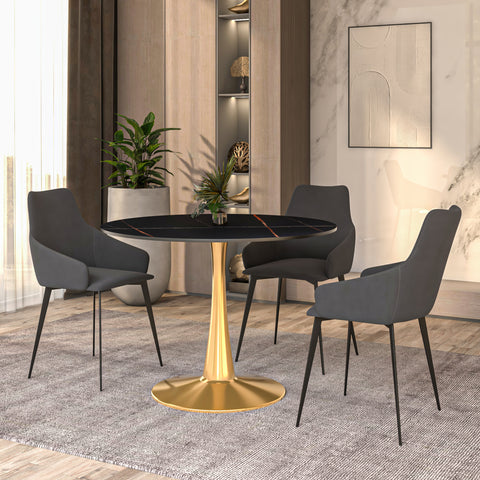 Bristol Round Dining Table with MDF/Sintered Stone Wood Tabletop in Gold Steel