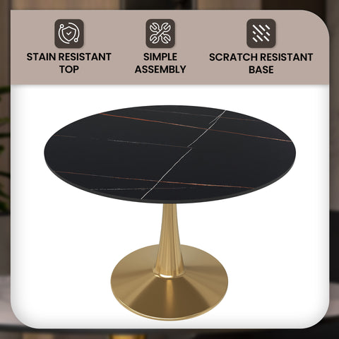 Bristol Round Dining Table with MDF/Sintered Stone Wood Tabletop in Gold Steel