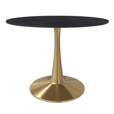 Bristol Round Dining Table with MDF/Sintered Stone Wood Tabletop in Gold Steel