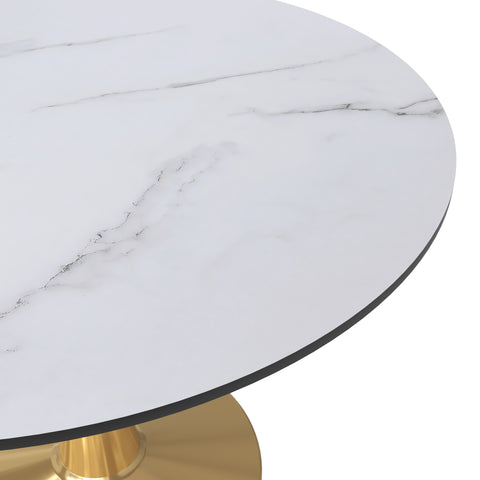 Bristol Round Dining Table with MDF/Sintered Stone Wood Tabletop in Gold Steel