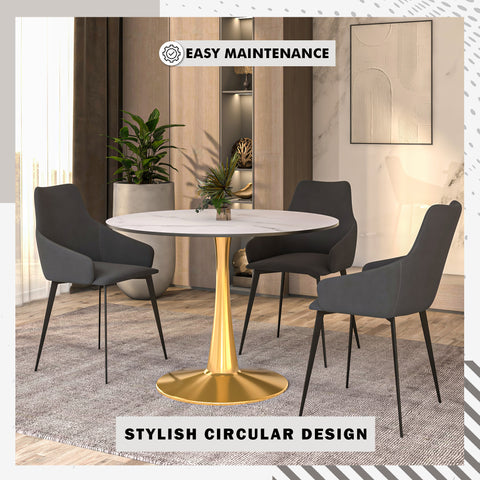 Bristol Round Dining Table with MDF/Sintered Stone Wood Tabletop in Gold Steel