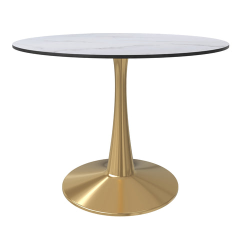 Bristol Round Dining Table with MDF/Sintered Stone Wood Tabletop in Gold Steel