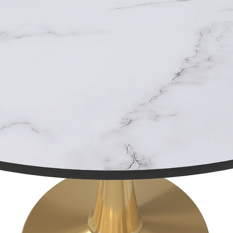 Bristol Round Dining Table with MDF/Sintered Stone Wood Tabletop in Gold Steel