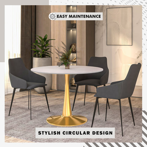 Bristol Round Dining Table with MDF/Sintered Stone Wood Tabletop in Gold Steel