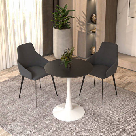 Bristol Round Dining Table with MDF/Sintered Stone/Glass Wood Tabletop in White Steel