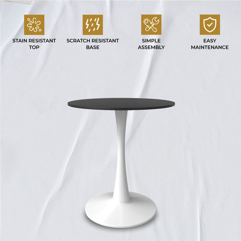 Bristol Round Dining Table with MDF/Sintered Stone/Glass Wood Tabletop in White Steel