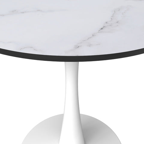 Bristol Round Dining Table with MDF/Sintered Stone/Glass Wood Tabletop in White Steel