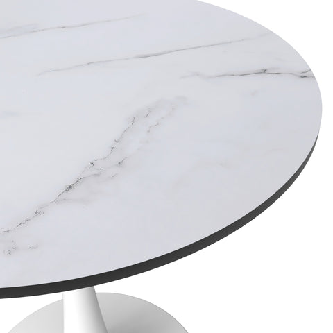 Bristol Round Dining Table with MDF/Sintered Stone/Glass Wood Tabletop in White Steel