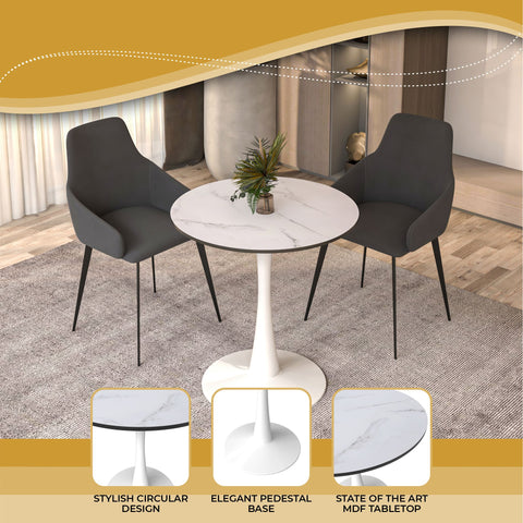 Bristol Round Dining Table with MDF/Sintered Stone/Glass Wood Tabletop in White Steel