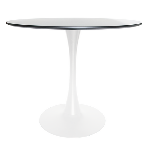 Bristol Round Dining Table with MDF/Sintered Stone/Glass Wood Tabletop in White Steel